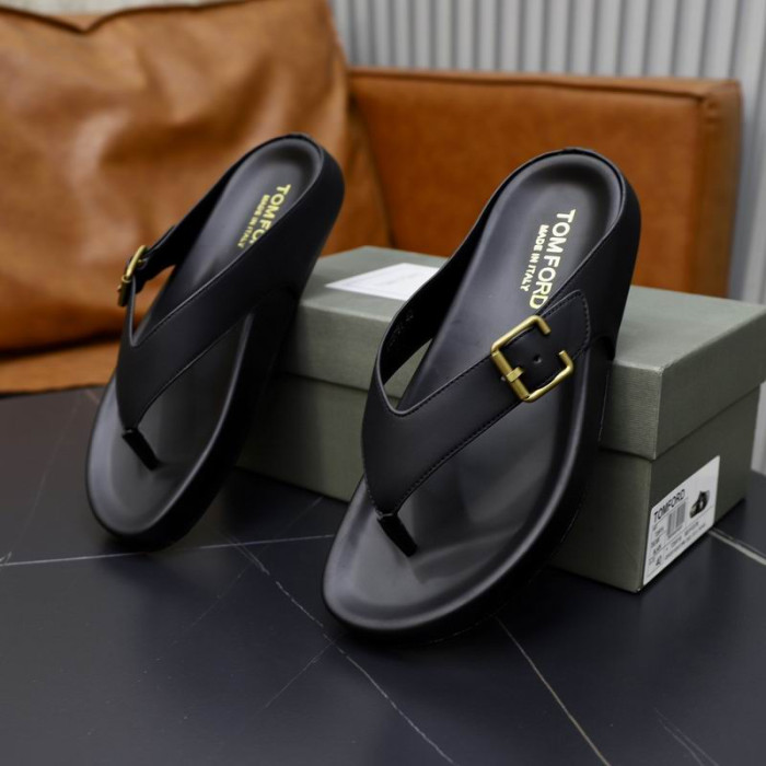 Tom Ford Pánské Kožené Fabulous Palm Pantofle V Černé barvě