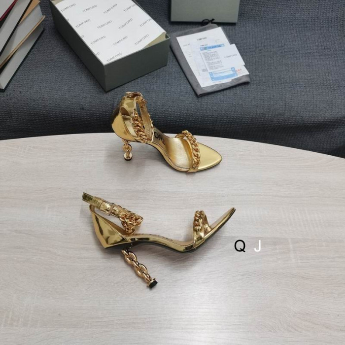 Tom Ford Patent Læder Metal Kæde Pegede Sandal I Guld