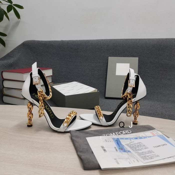 Tom Ford Læder Metal Kæde Pegede Sandal I Hvid