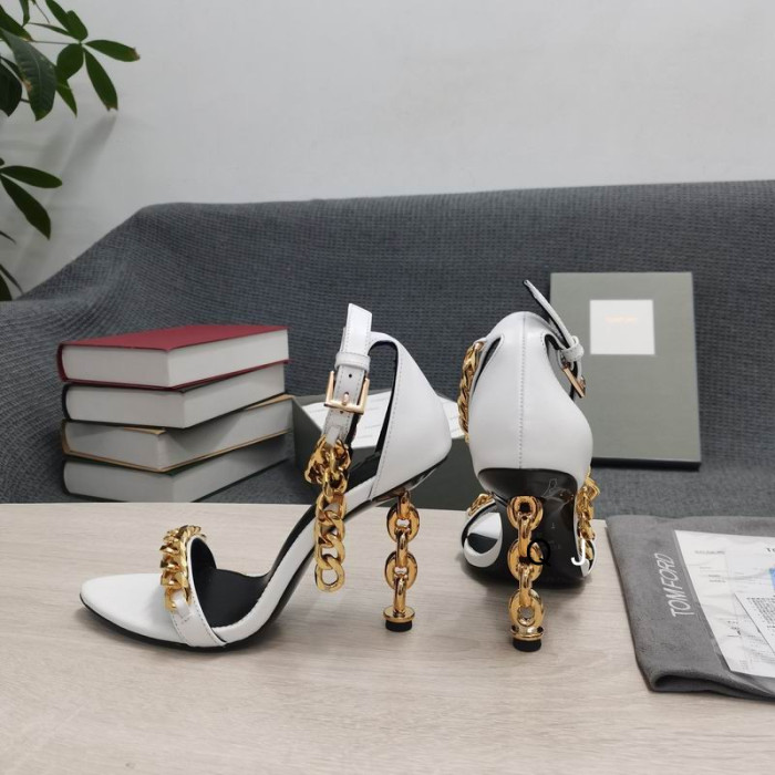 Tom Ford Læder Metal Kæde Pegede Sandal I Hvid
