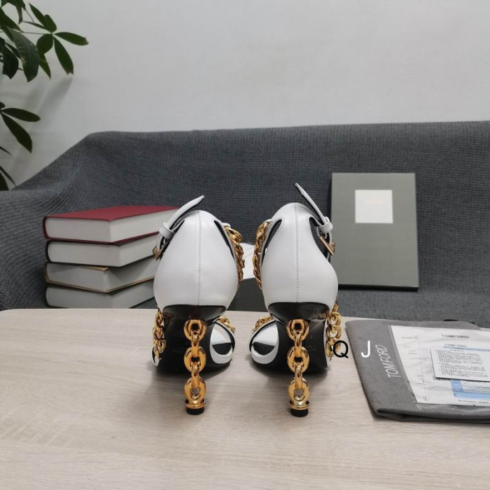 Tom Ford Læder Metal Kæde Pegede Sandal I Hvid