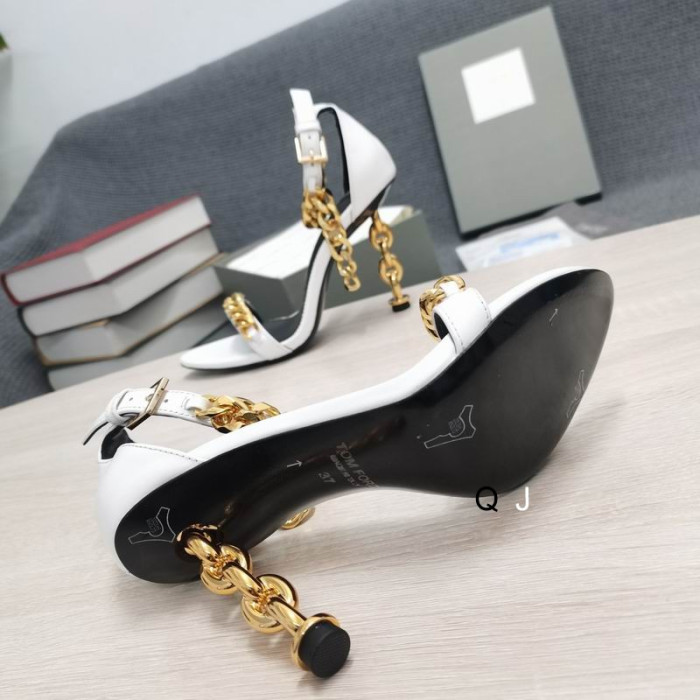 Tom Ford Læder Metal Kæde Pegede Sandal I Hvid