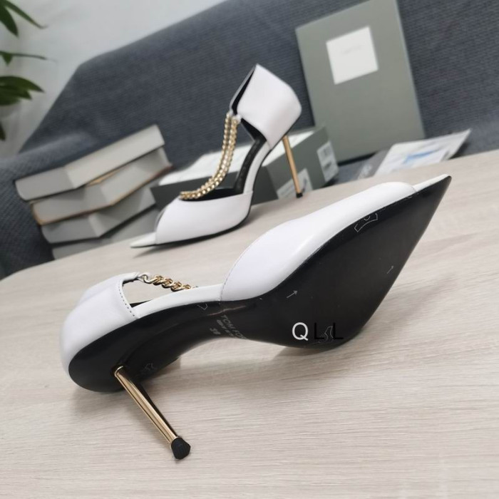 Tom Ford Læder Metal Open Toe Pumper Hvid