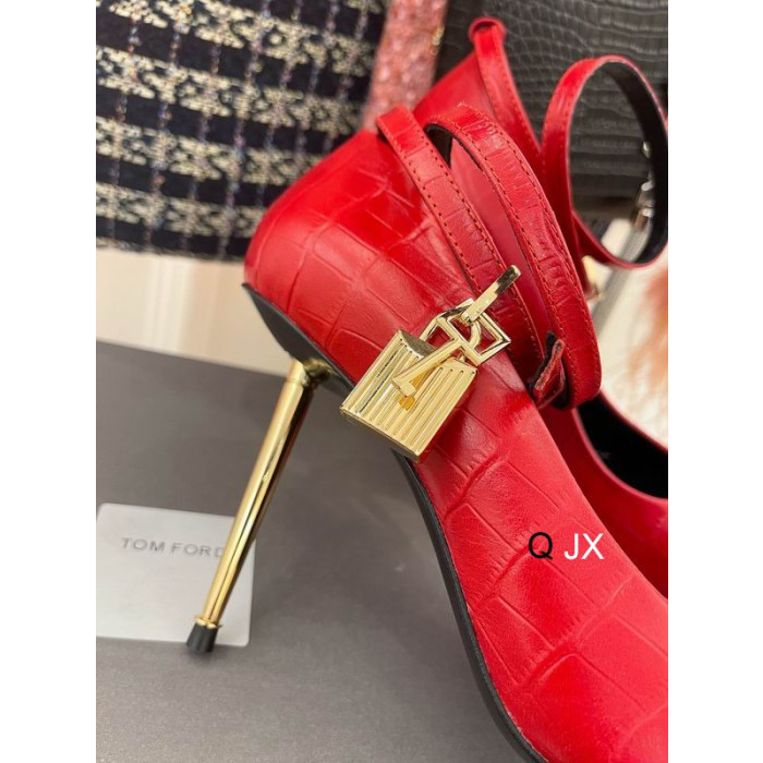 Tom Ford Krokodille Mønster Hængelås Ankle Wrap Spidse Tå Pumper Rød