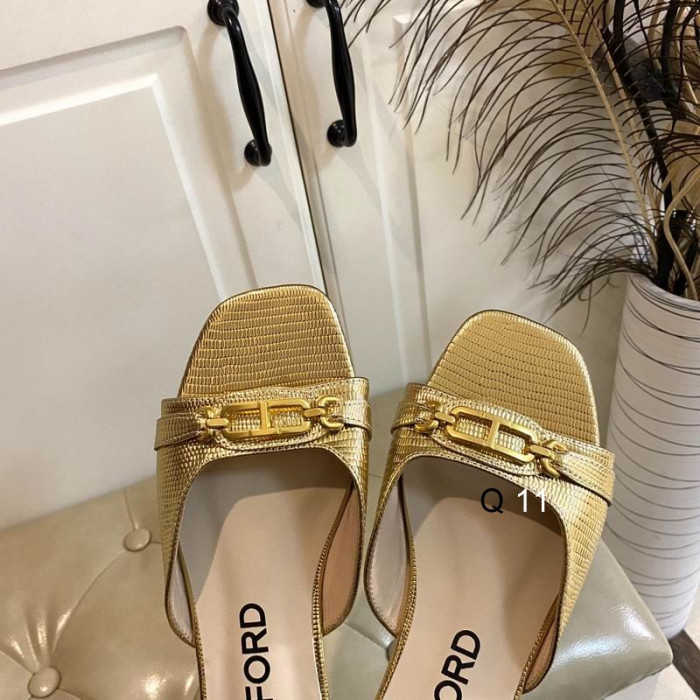 Tom Ford Firben Logo Plak Flad Sandal I Guld