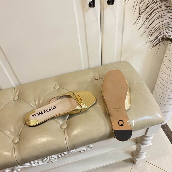 Tom Ford Firben Logo Plak Flad Sandal I Guld