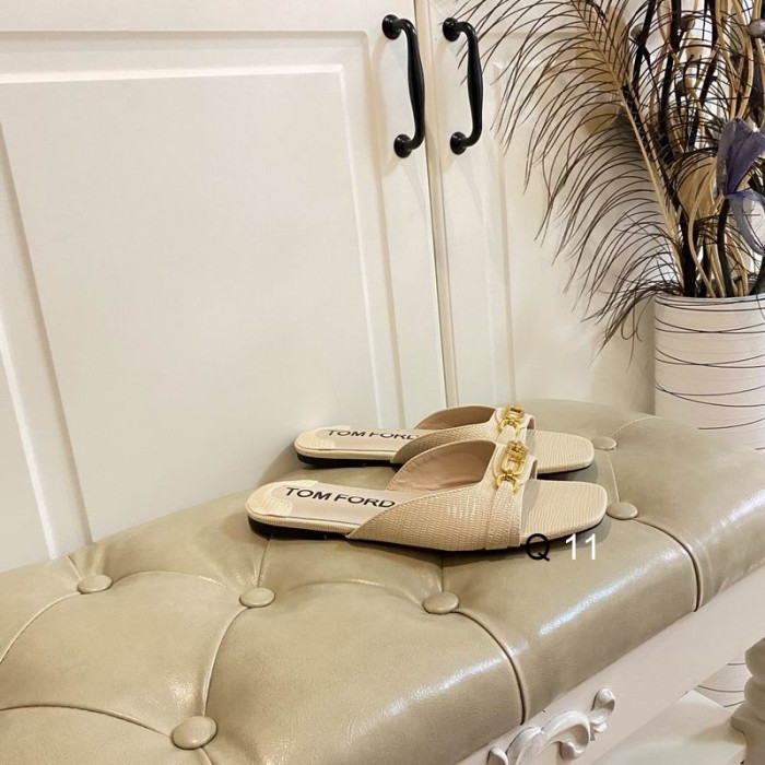 Tom Ford Firben Logo Plak Flad Sandal I Abrikos
