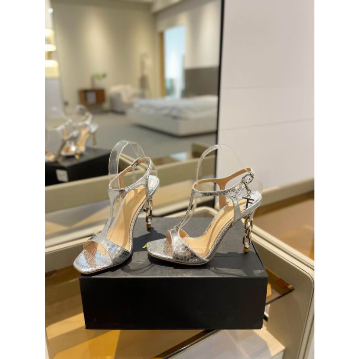 Tom Ford 10,5 cm Slange-Effekt, Guld Kæde Angelina Sandal I Sølv