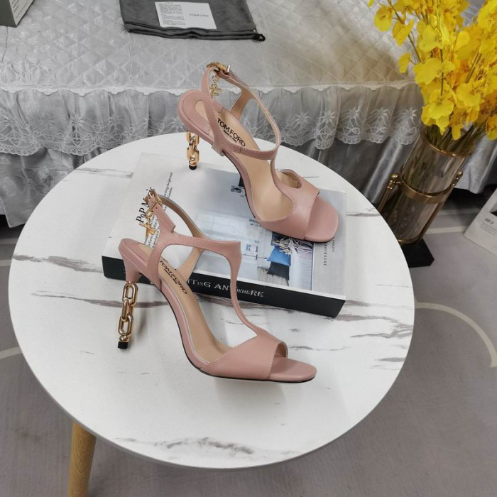 Tom Ford 10,5 cm Skinnende Læder Guld Metal Kæde Angelina Sandal I Pink