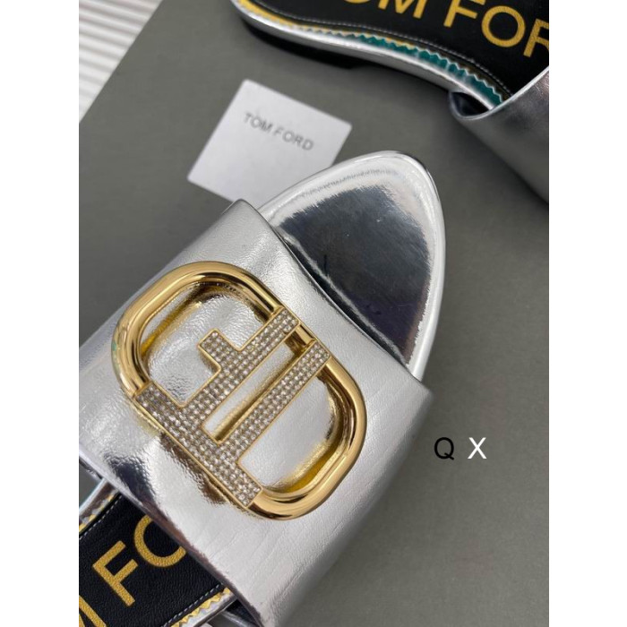 Tom Ford Patent Læder TF Logo Skub I Sølv