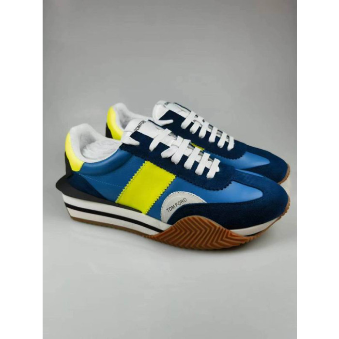 Tom Ford Ruskind Teknisk Stof James Sneaker I Blå/Gul 001