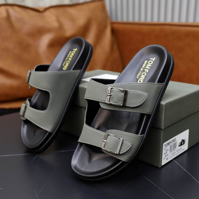 Tom Ford Mænds Læder Flip Flops I Grey02