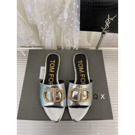 Tom Ford Patent Læder TF Logo Skub I Sølv