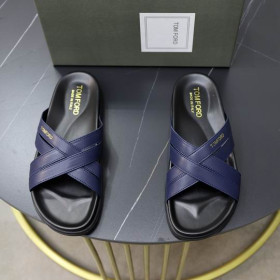 Tom Ford Mænds Læder Korset Hjemmesko I Blå