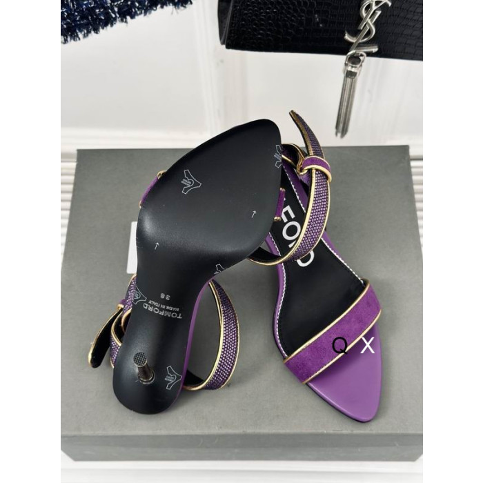 Tom Ford 10cm Velvet Asymmetrische Crystal Sandaal In Purple04