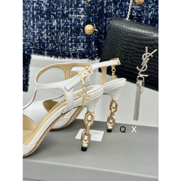 Tom Ford 10,5 cm Metalen Ketting Gestempeld Krokodil Lederen Angelina Sandaal In het Wit