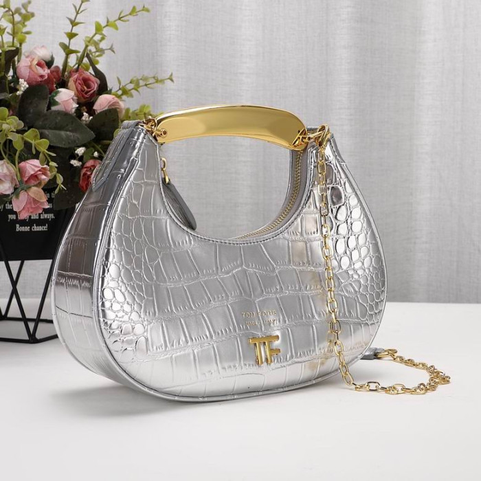 Tom Ford Women ' S Mini Krokodil Patroon Schouder Tas In Zilver