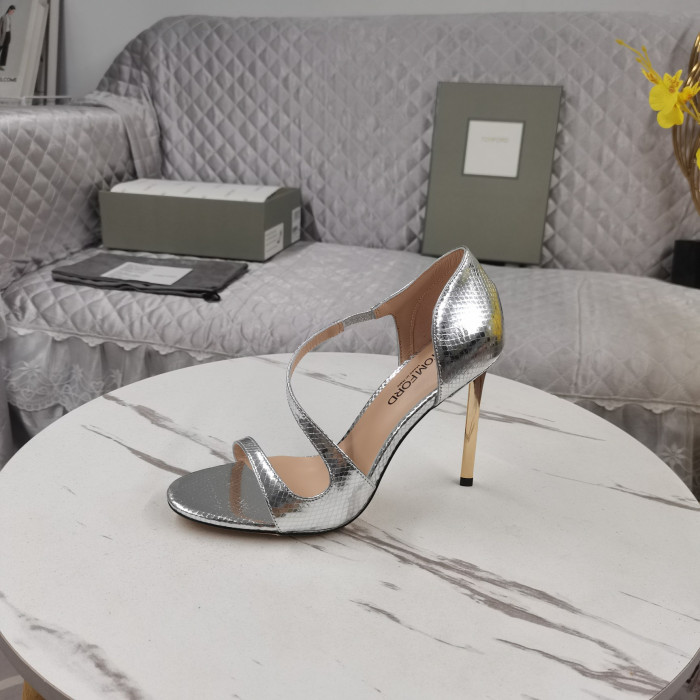 Tom Ford 10,5 cm Slang-Effect Lederen Hoge Hakken Sandaal Zilver