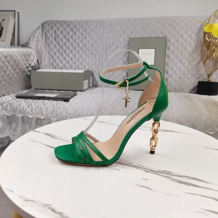 Tom Ford 10,5 cm Metalen Ketting Lederen Hoge Hak Sandaal Groen
