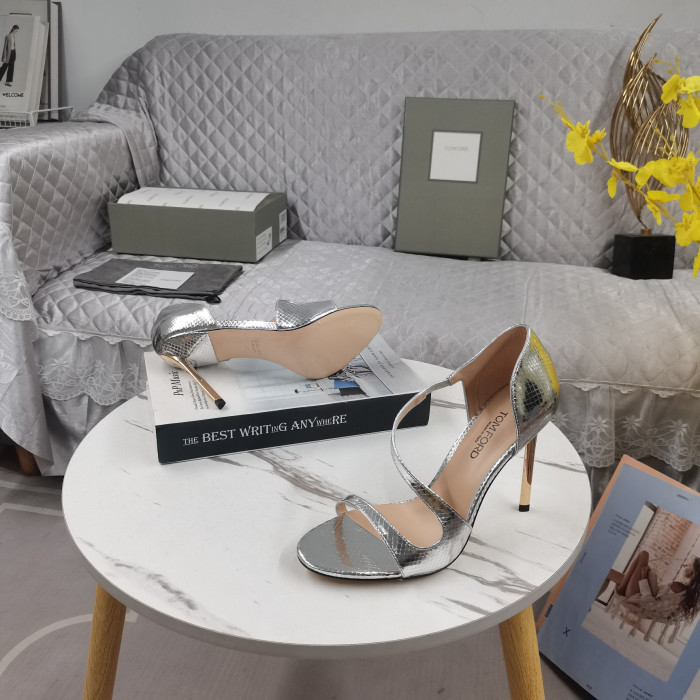 Tom Ford 10,5 cm Slang-Effect Lederen Hoge Hakken Sandaal Zilver