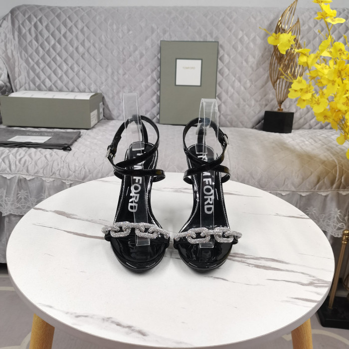 Tom Ford 10,5 cm Leder Zilveren Ketting Sandaal In het Zwart