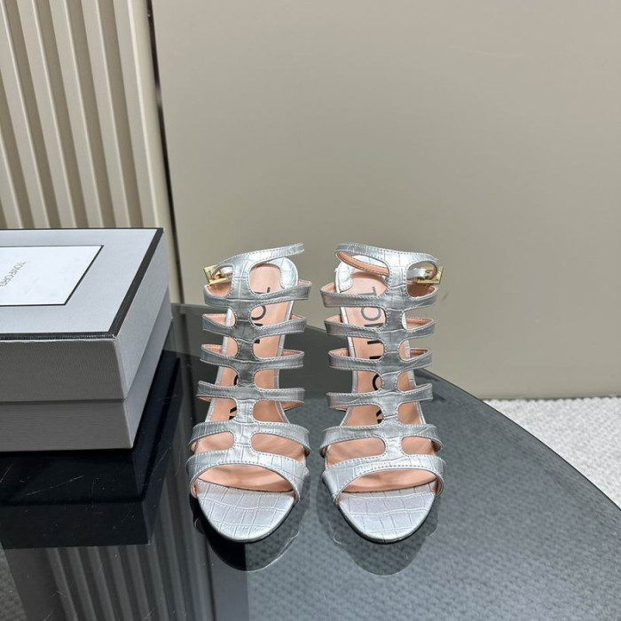 Tom Ford 10cm Afgedrukt Krokodil Gekooide Lederen Sandaal Zilver