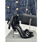 Tom Ford 10cm Zijde Satijn Gesp Holle Strap Sandal In Zwart