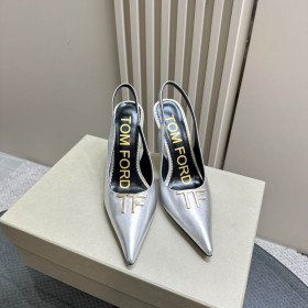 Tom Ford 10cm Leer Angelina Slingback In Zilver