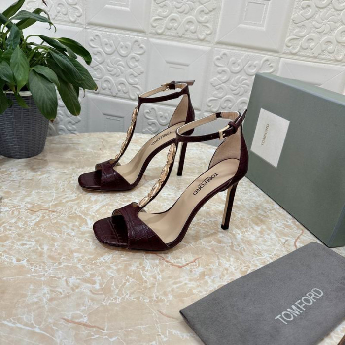 Tom Ford 10,5 cm-Ketjun T-Hihna Krokotiili-Kohokuvioitu Sandaalit tummanruskea
