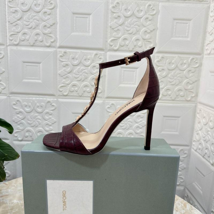 Tom Ford 10,5 cm-Ketjun T-Hihna Krokotiili-Kohokuvioitu Sandaalit tummanruskea