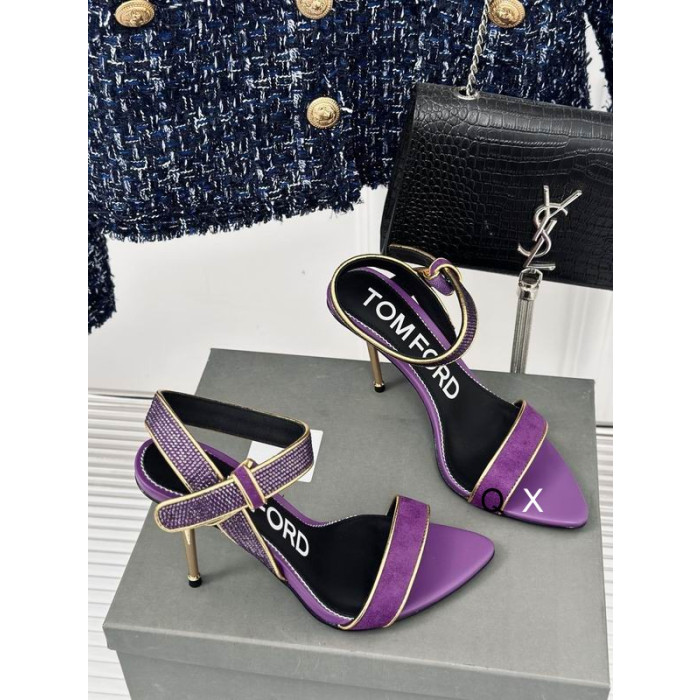 Tom Ford 10cm Sametti Epäsymmetrinen Crystal Sandaali Purple04