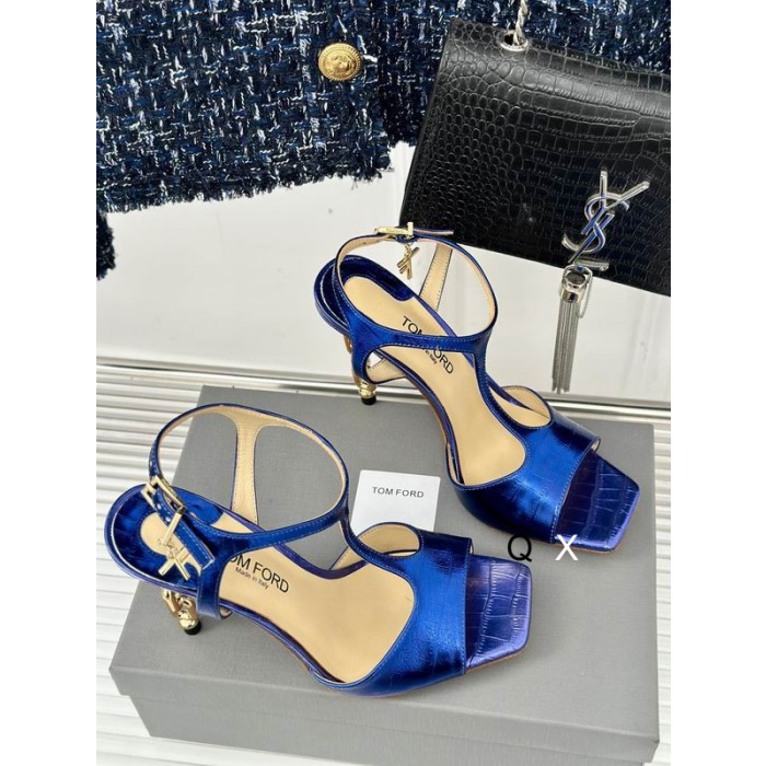 Tom Ford 10.5 cm Metalli Ketju Leimattu Krokotiili Nahka Angelina Sandaalit Dark Blue