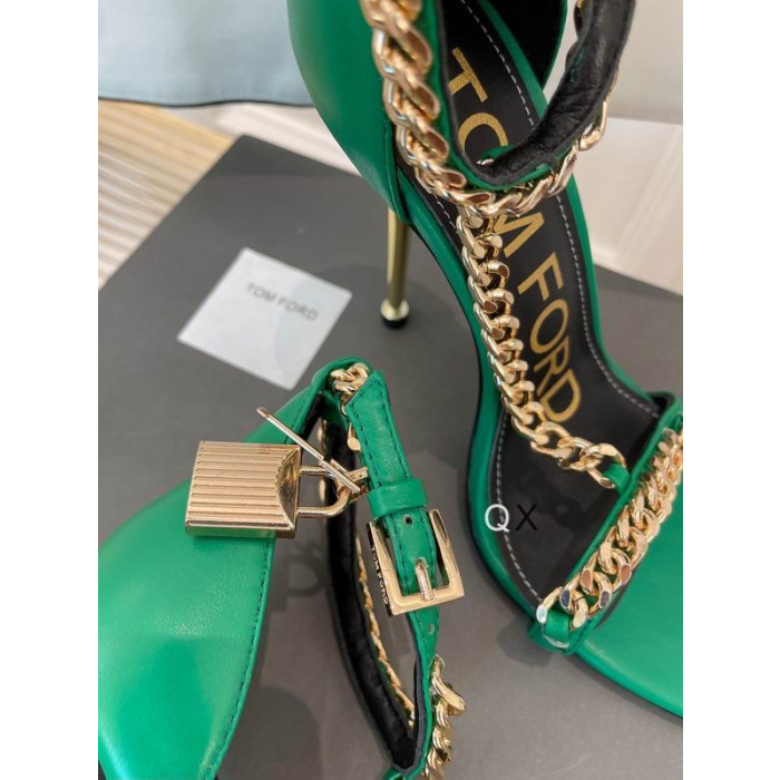 Tom Ford Nahka Ketju Point-Toe Nilkka Hihna Sandaalit Vihreä
