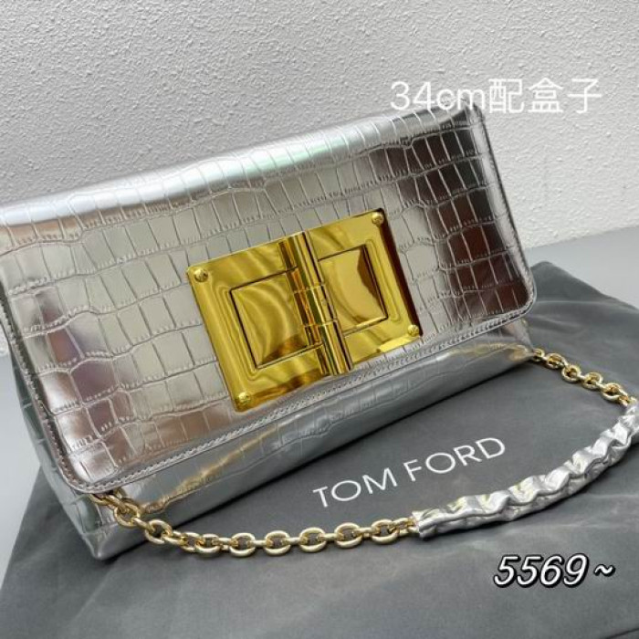 Tom Ford Naisten Krokotiili Olkalaukku Hopea