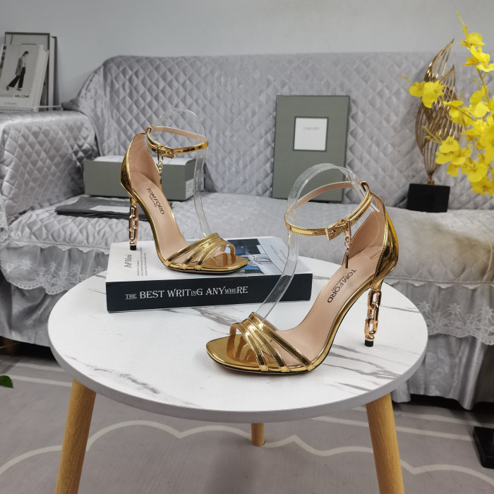 Tom Ford 10,5 cm Nahka Metalli Ketju Korkea Kantapää Sandaalit Kulta