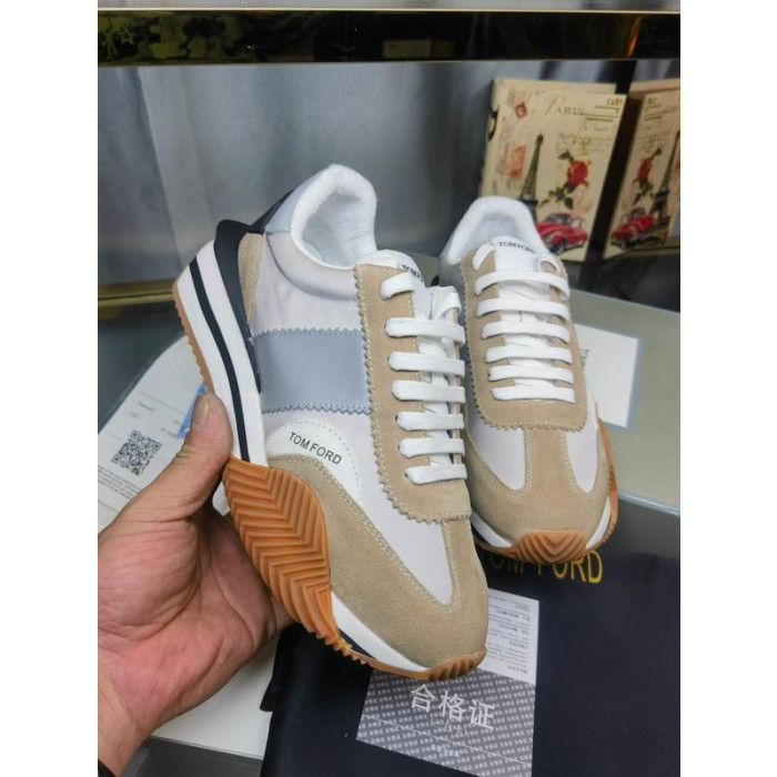 Tom Ford Mokka Tekninen Kangas James Sneaker Valkoinen/Ruskea 007