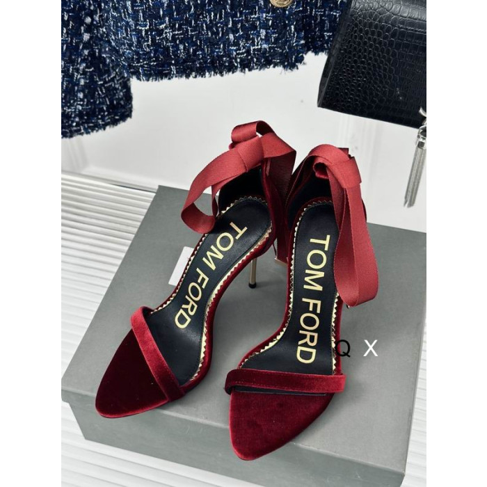 Tom Ford 10cm Silkki Nauha Samettia Sandaali Punaviini