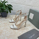 Tom Ford 10,5 cm-Ketjun T-Hihna Krokotiili-Kohokuvioitu Sandaali Valkoinen