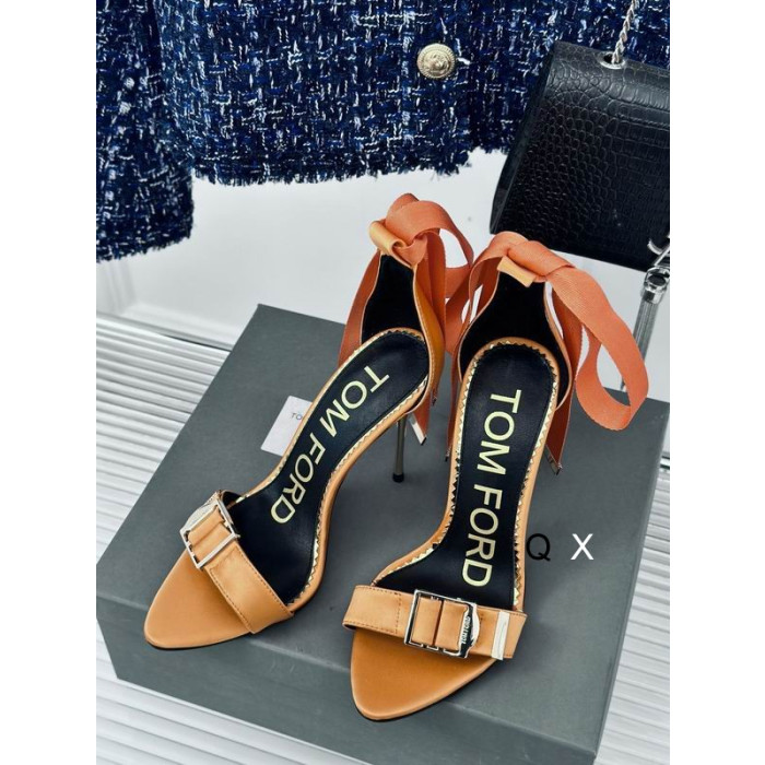 Tom Ford 10 cm de Ruban de Soie Sandale Marron