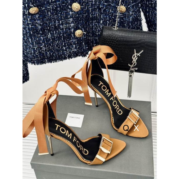 Tom Ford 10 cm de Ruban de Soie Sandale Marron