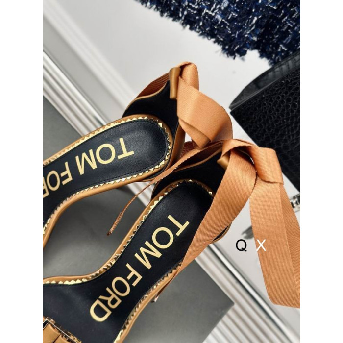 Tom Ford 10 cm de Ruban de Soie Sandale Marron