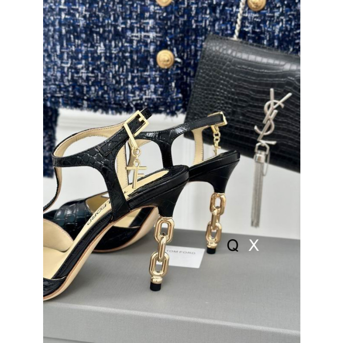 Tom Ford 10.5 cm Chaine en Métal Estampé Crocodile de Cuir de Angelina Sandale En Noir