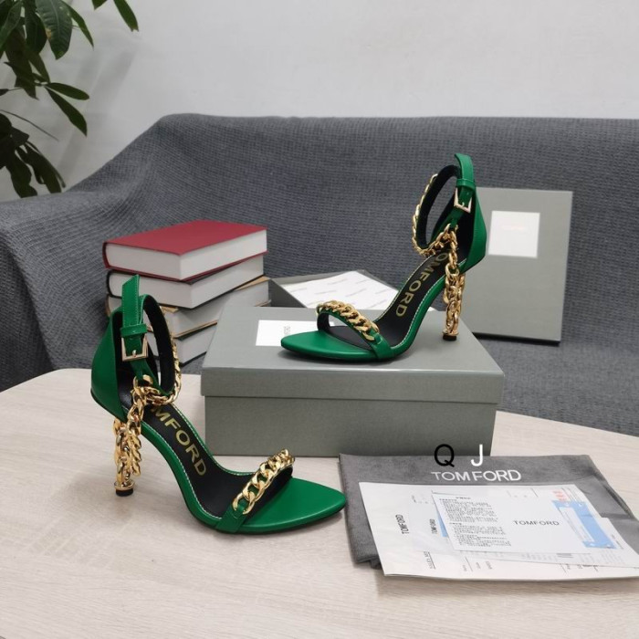 Tom Ford Cuir Chaîne De Métal Pointu Sandale En Vert