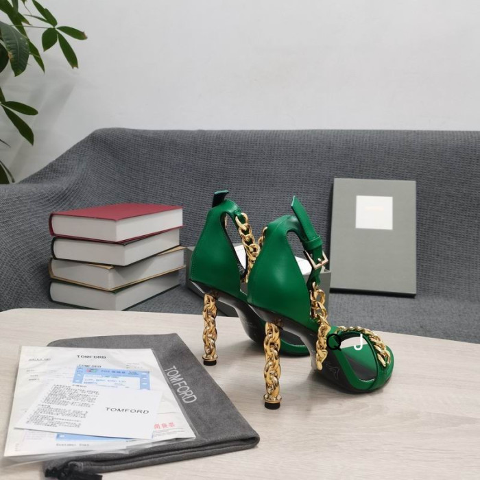 Tom Ford Cuir Chaîne De Métal Pointu Sandale En Vert
