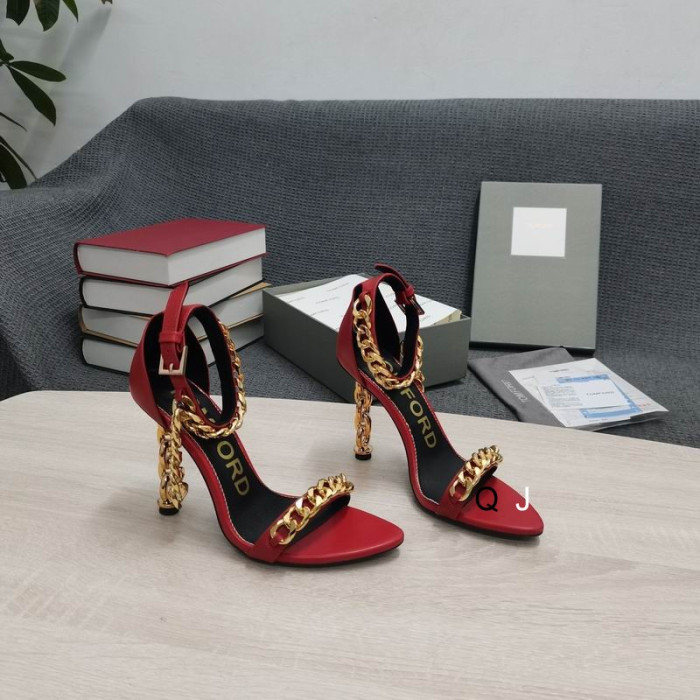 Tom Ford Cuir Chaîne De Métal Pointu Sandale Rouge
