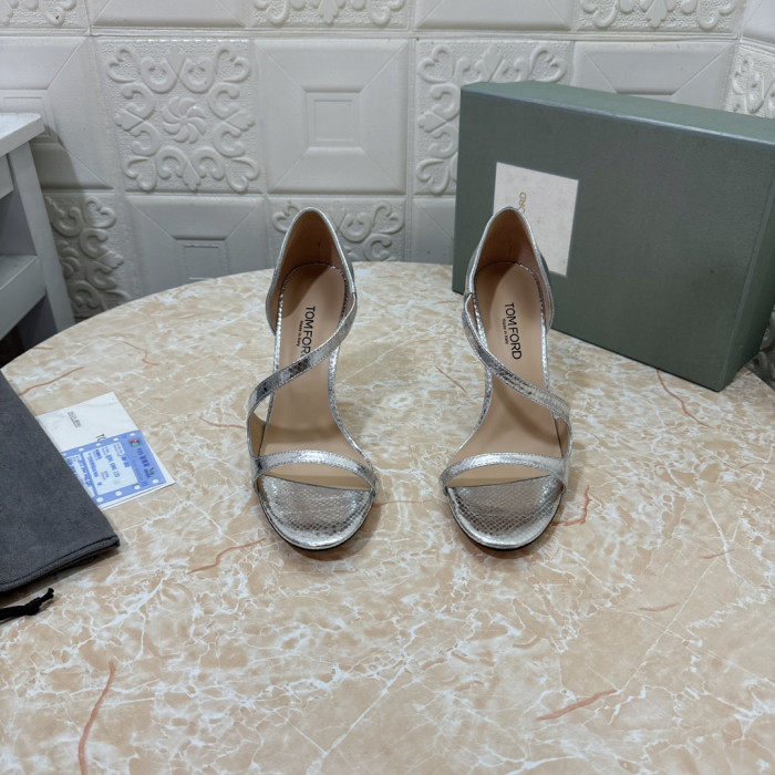 Tom Ford 10,5 cm de peau de serpent Talon Haut Sandale En Argent