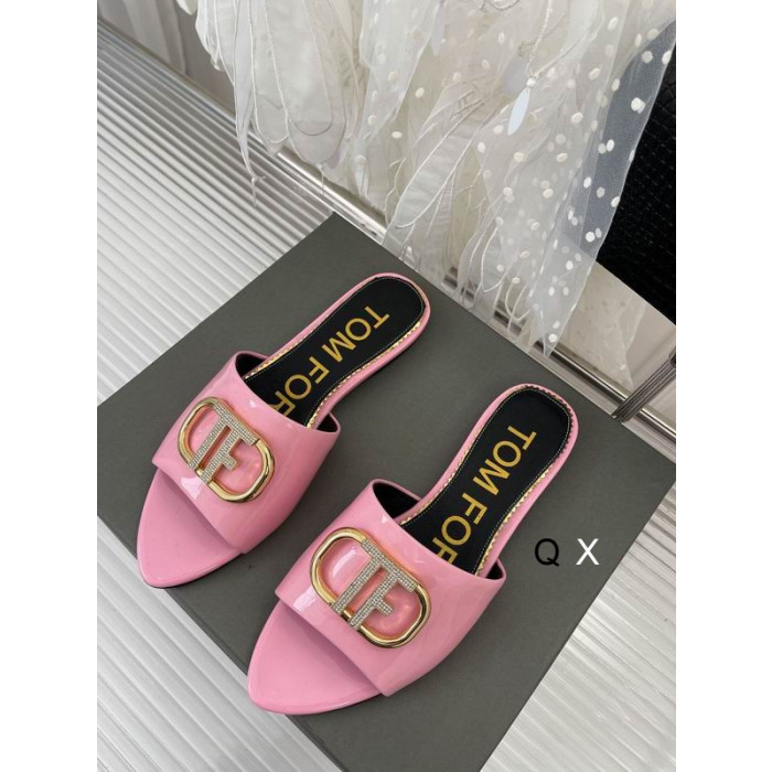 Tom Ford Brevet Cuir TF Logo Slide En Rose