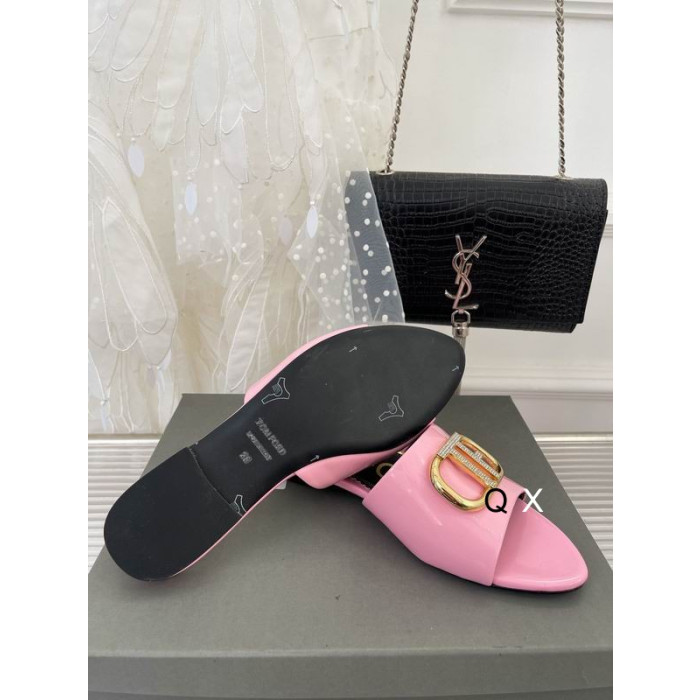 Tom Ford Brevet Cuir TF Logo Slide En Rose