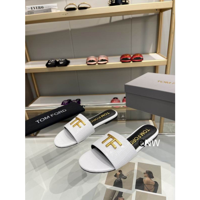 Tom Ford Crocodile TF Logo Slide Blanc