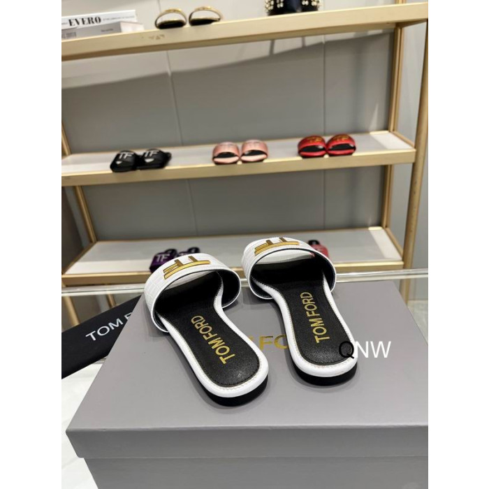 Tom Ford Crocodile TF Logo Slide Blanc